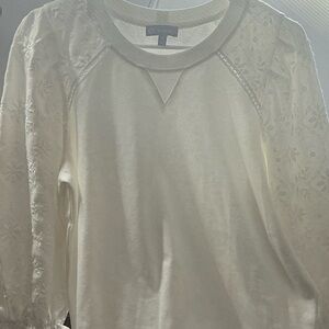 Democracy Cream Crewneck Pullover with Lace Trim